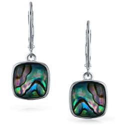 Geometric Shell Rainbow Iridescent Abalone Square Leverback Dangle Drop Earrings For Women For Teen 925 Sterling Silver