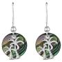 Sterling Silver Abalone or Simulated Turquoise Round Polished Palm Trees Dangle Earrings