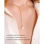 Classic Y Necklace For Women | Long Gold Necklaces for Women | Pendant Pearl Y Necklace, Gold Necklace For Women | Lariat Layering Gold Jewelry, Y Pearl Necklace | Dainty Drop Necklaces | Lariat Necklaces for Women