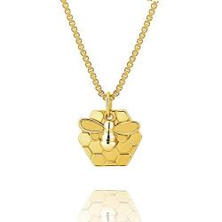 MAIDEARS Bee Jewelry for Women - Love Heart Ladybug Necklace Honeycomb&Bee Necklace for Girls 14K Gold Plated Animal Necklace Jewelry Gift 18 Inch Box Chain