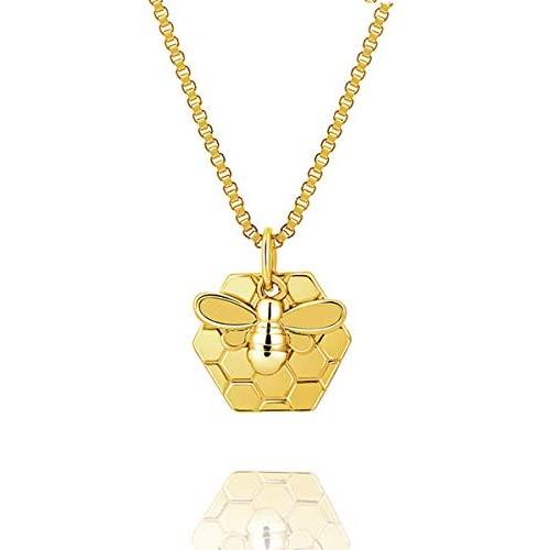 MAIDEARS Bee Jewelry for Women - Love Heart Ladybug Necklace Honeycomb&Bee Necklace for Girls 14K Gold Plated Animal Necklace Jewelry Gift 18 Inch Box Chain