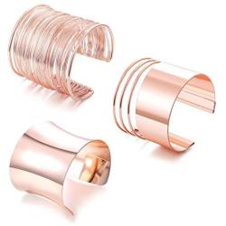LOLIAS 3 Pcs Cuff Bangle Bracelet for Women Open Wide Wire Bracelets Adjustable Wrist Cuff Wrap Bracelet Gold Sliver Rose Gold Plated Fashion Jewelry