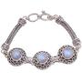 NOVICA Rainbow Moonstone and Blue Topaz .925 Sterling Silver Link Bracelet, 7'', Temple Roof