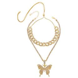 Butterfly Cuban Link Necklace Set - Women Hip Hop Necklace Chain Iced Out with Bling Rhinestones, Fashion Accessory for Hip Hop Lovers