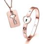 His & Hers Jewelry Matching Set, Couples Charm Key Necklace Lock Bracelet Set, Personalized Stainless Steel Jewelry Valentines Gift