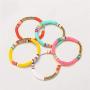 6Pcs Set Stack Rainbow Vinyl Disc Bead Surfer Stretch Bracelet Handmade Rainbow Polymer Elastic Rope Boho Beaded Bracelet Summer Beach Jewelry