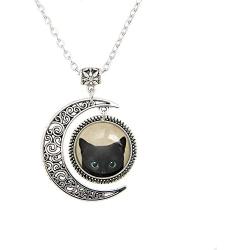 Beautiful Season DIY Moon Pendant Black Cat Pendant Necklace Black Cat Necklace Cute Black Cat Jewelry Gift for Fashion Women