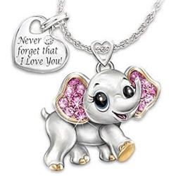 Cute Elephant Necklace for Teen Girls Pink Crystal CZ Heart Elephant Pendent Animal Jewelry Gifts