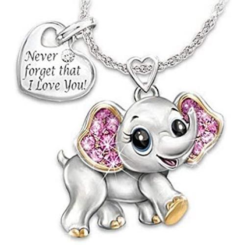 Cute Elephant Necklace for Teen Girls Pink Crystal CZ Heart Elephant Pendent Animal Jewelry Gifts