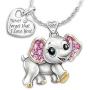 Cute Elephant Necklace for Teen Girls Pink Crystal CZ Heart Elephant Pendent Animal Jewelry Gifts