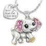 Cute Elephant Necklace for Teen Girls Pink Crystal CZ Heart Elephant Pendent Animal Jewelry Gifts