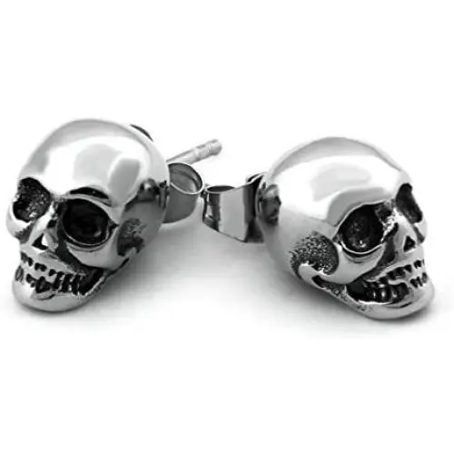 Warvik Biker Skull Stud Earrings Gothic Punk Skeleton Dangle Hip Hop Accessories, Stainless Steel Jewelry Mens Womens Warvik Biker Skull Stud Earrings Gothic Punk Skeleton Dangle Hip Hop Accessories, Stainless Steel Jewelry Mens Womens