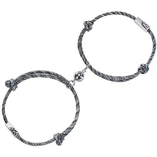 Cassfic Anniversary Bracelets Set for Couples Rope Braided Couple Bracelets Vows of Eternal Love Pendants Bracelet with Magnetic Bells Gift Jewelry Set for Couple
