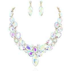 SP Sophia Collection Stunning Womens Round Collar Cluster Pendant Necklace with Matching Teardrop Stud Post Dangle Earrings Jewelry Set