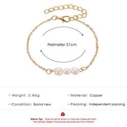 Set Multi Pearl Chain Link Adjustable Pendant Choker Necklace Bracelet Bangle Arm Stacking for Women Girl Jewelry Dainty Minimalist Bohemian Simple Layered Gold Plated