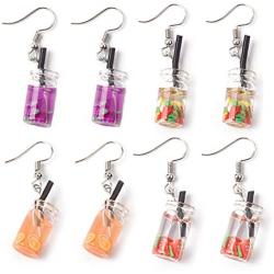 GUOXIAOMEI Hot Creative 4 pairs Unique Bubble Tea Drop Earrings for Women Personality Milk Tea Drink Earring Funny Party Jewelry Girl Gift