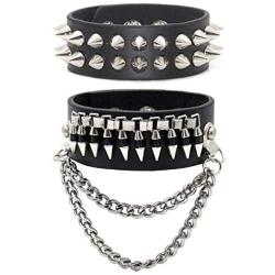 Xusamss 2PCS Punk Alloy Rivet Bracelet Bullet Wristband Chain Leather Cuff Bracelet,7 1/2 Wrist