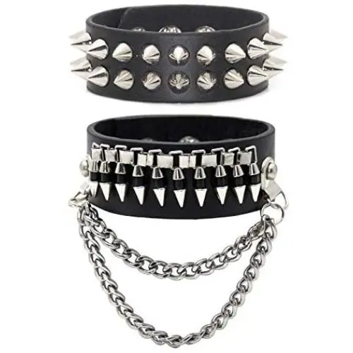 Xusamss 2PCS Punk Alloy Rivet Bracelet Bullet Wristband Chain Leather Cuff Bracelet,7 1/2 Wrist Xusamss 2PCS Punk Alloy Rivet Bracelet Bullet Wristband Chain Leather Cuff Bracelet,7 1/2 Wrist