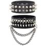 Xusamss 2PCS Punk Alloy Rivet Bracelet Bullet Wristband Chain Leather Cuff Bracelet,7 1/2 Wrist