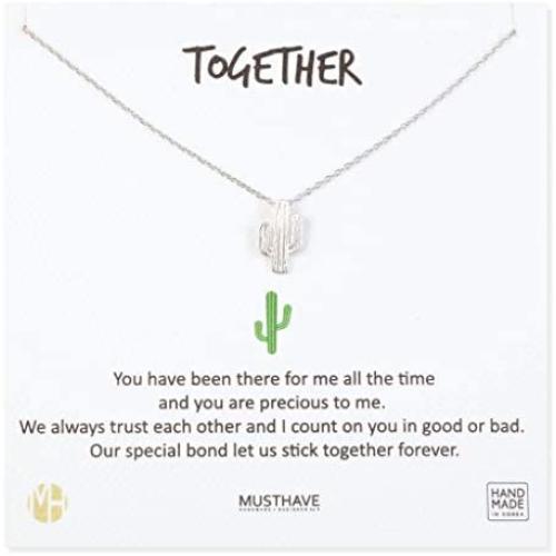 MUSTHAVE Together Cactus 18K Gold Plated Necklace with Message Card, Yellow and White Color, Anchor Chain, Best Gift Necklace, Size 16 inch + 2 inch Extender, Together Cactus Pendant, Gift Card