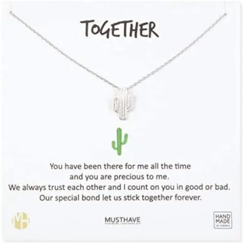 MUSTHAVE Together Cactus 18K Gold Plated Necklace with Message Card, Yellow and White Color, Anchor Chain, Best Gift Necklace, Size 16 inch + 2 inch Extender, Together Cactus Pendant, Gift Card MUSTHAVE Together Cactus 18K Gold Plated Necklace with Message Card, Yellow and White Color, Anchor Chain, Best Gift Necklace, Size 16 inch + 2 inch Extender, Together Cactus Pendant, Gift Card