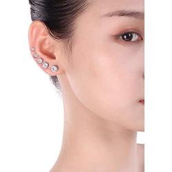 5 sizes Stainless Steel Stud Earrings Spectacular Cubic Zirconia Set in Hypoallergenic for Men, Women, Boys and Girls, Stones are 3, 4, 5, 6 and 7mm