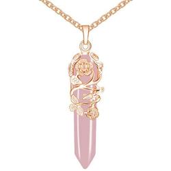 Bivei Vintage Reiki Healing Crystal Necklace Hexagonal Prism Quartz Point Stone Flower Wrapped Pendulum Pendant Jewelry