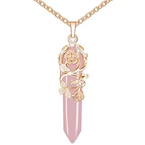 Bivei Vintage Reiki Healing Crystal Necklace Hexagonal Prism Quartz Point Stone Flower Wrapped Pendulum Pendant Jewelry Bivei Vintage Reiki Healing Crystal Necklace Hexagonal Prism Quartz Point Stone Flower Wrapped Pendulum Pendant Jewelry
