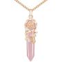 Bivei Vintage Reiki Healing Crystal Necklace Hexagonal Prism Quartz Point Stone Flower Wrapped Pendulum Pendant Jewelry