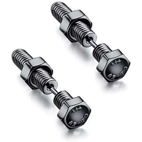 Mens Womens Stainless Steel Screw Stud Earrings, Mens Womens Punk Hip-hop Rock Spike Rivet Nail Unisex Piercing Screw Ear Stud Jewelry for men women boys