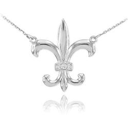 925 Sterling Silver CZ Fleur-de-Lis Pendant Necklace