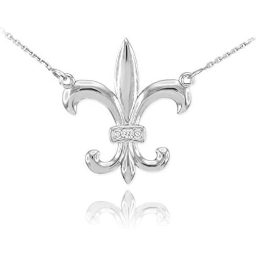 925 Sterling Silver CZ Fleur-de-Lis Pendant Necklace