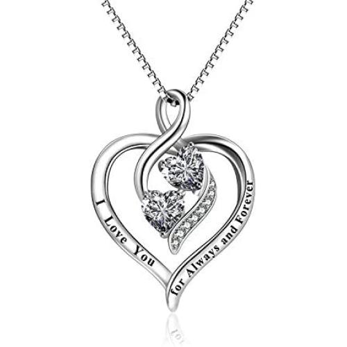 YFN Sterling Silver Infinity Love Heart Necklace Platinum Plated Round CZ Womans Jewelry 18'' Valentine Gifts for Her Girlfriends