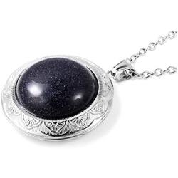 Shop LC Delivering Joy Locket Chain Pendant Necklace Women Jewelry for Gifts Stainless Steel Blue Goldstone Fashion Size 24''