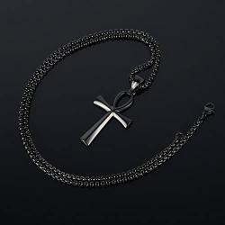 Reve Stainless Steel Coptic Ankh Cross Religious Pendant Necklace for Men Women, 20-24 Inches Chain