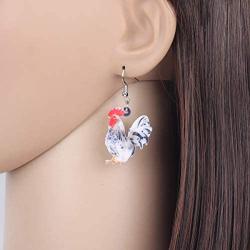 NEWEI Acrylic Floral Cute Rooster Chicken Earrings Dangle Drop Fashion Farm Animal Jewelry for Girls Women Ladies Gift