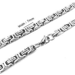 Garysiom 7MM Stainless Steel Chain Link Bracelets for Men Byzantine Bracelets Silver Tone