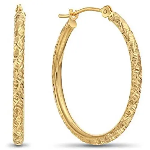 14k Gold Hand Engraved Diamond-cut Round Hoop Earrings -1 Diameter