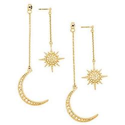 Zuo Bao Dainty Crescent Earrings Sunburstand and Moon Dangle Drop Earrings Celestial Galaxy Jewelry