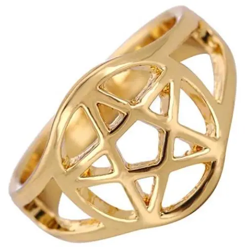 TEAMER Wiccan Pentacle Star Ring Witchcraft Pagan Gold Ring Size 9.5