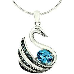 RB Gems Sterling Silver 925 Pendant Necklace Genuine Gems Oval 10x8 mm, Swan Design, Rhodium-Plated Finish, 18”