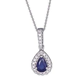 Gin & Grace 10K White Gold Genuine Blue Sapphire& Natural Diamond (I1,I2) Statement Pendant for Women