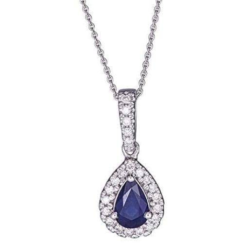 Gin & Grace 10K White Gold Genuine Blue Sapphire& Natural Diamond (I1,I2) Statement Pendant for Women