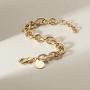 CIUNOFOR CZ Bracelet for Women Girls Wide Cuban Curb Oval Link Bracelet Silver Rose Gold Plated 9.5 Inches Stainless Steel Chain with Round Disc Charm