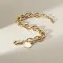 CIUNOFOR CZ Bracelet for Women Girls Wide Cuban Curb Oval Link Bracelet Silver Rose Gold Plated 9.5 Inches Stainless Steel Chain with Round Disc Charm