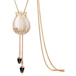 Vintage Style Long Necklace Rosegold Tone Multitier Necklace Pendant Jewelry for Women (Long - 32'')