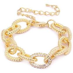 Cable Link Bracelets Two Tone Circles Chain Silver and Gold Wire Link Bangle Bracelets Chunky Flat Metal Twisted Cable Chain Bracelets Jewelry Adjustable Fashion Paperclip Link Bracelets