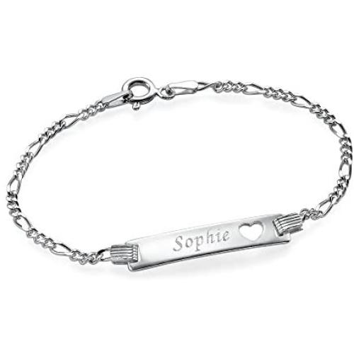 MyNameNecklace Womens Personalized Signature ID Bracelet with Heart - Sterling Silver with Engraving Custom Engraved Jewelry for Her