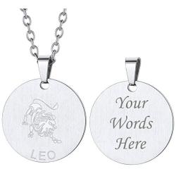 Custom4U Personalized Photo Necklace Zodiac Sign 12 Constellation Stainless Steel/Black/Gold Medallion Coin/Dog Tag Pendant Name Engrave with Chain Lucky Charm Customized Jewelry Gifts for Women Men