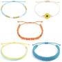 Braided Sunflower Boho String Woven Strand Bracelets Set for Women Teen Girls Adjustable Wrap Rope Charm Wave Jewelry Friendship Waterproof Gift Sunflower 5 Pcs